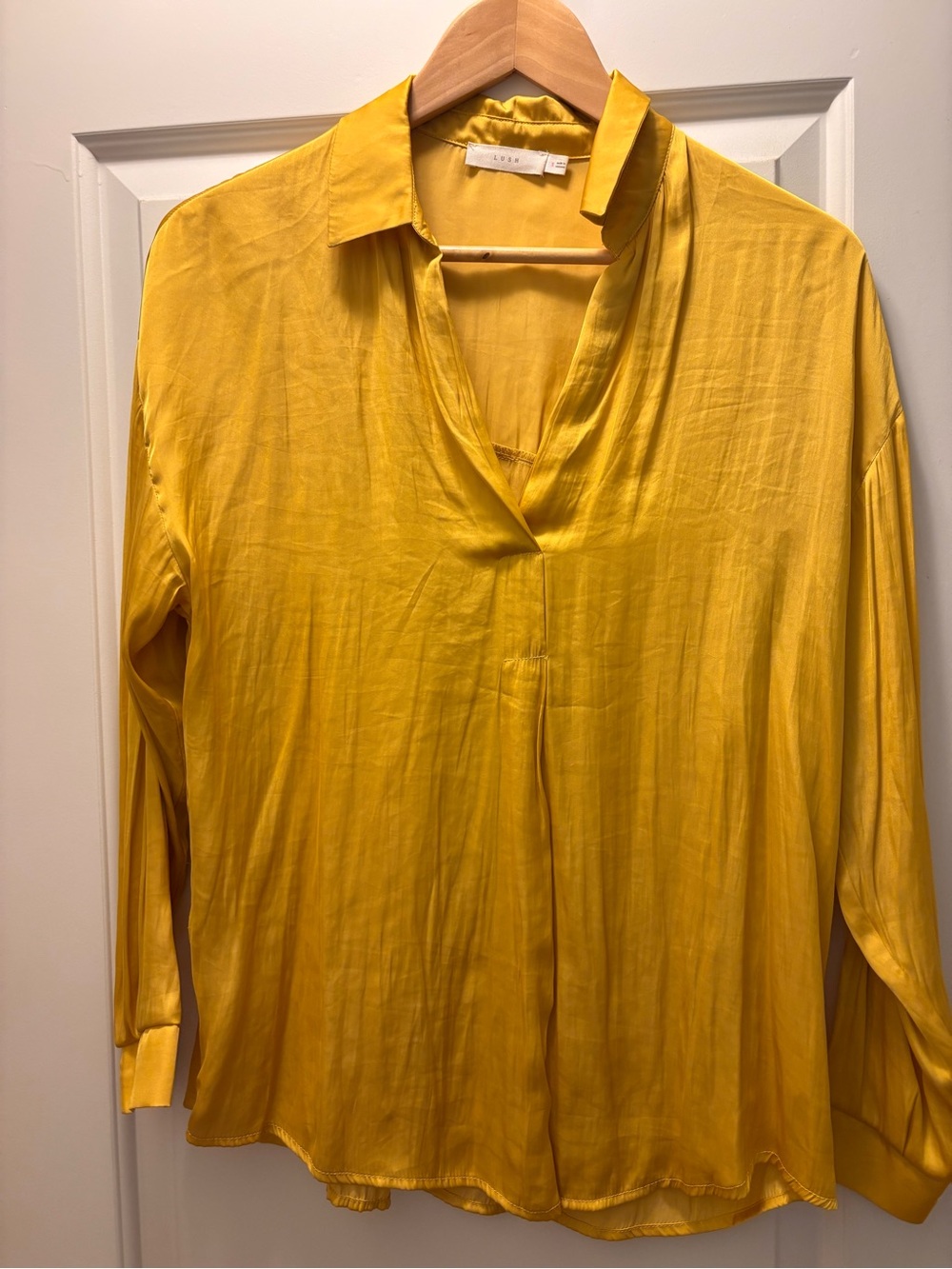 Lush Vibrant Yellow V-Neck Long Sleeve Blouse